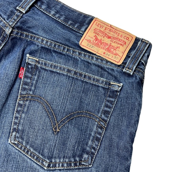 Levis 527 Low Bootcut Jeans Mens 34x32 Y2K Blue Medium Dark Wash Denim Western - Picture 5 of 10